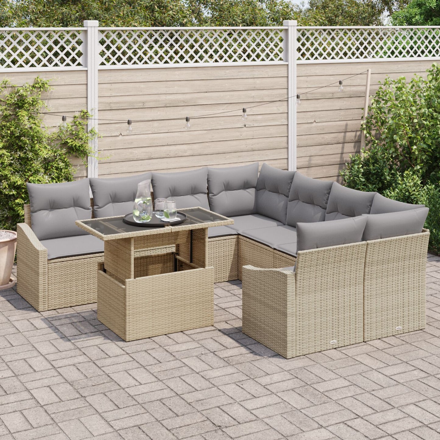 9-Delig Tuin Sofa Set Met Kussens Beige Poly Rattan