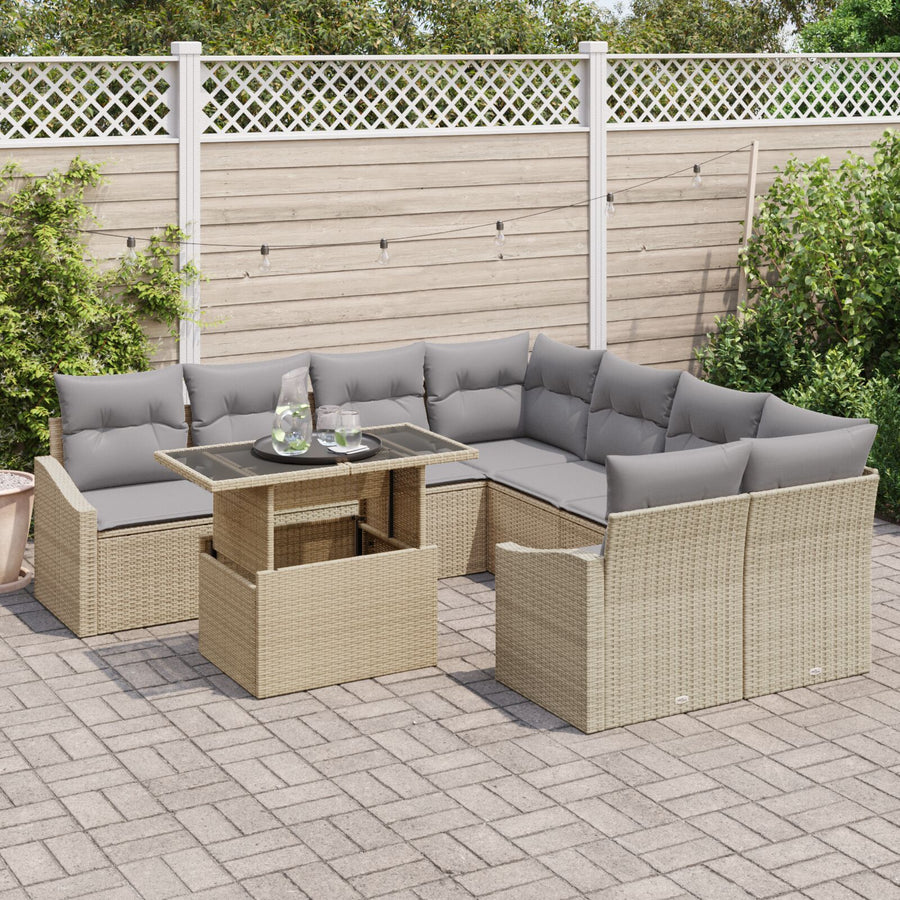 9-Delig Tuin Sofa Set Met Kussens Beige Poly Rattan