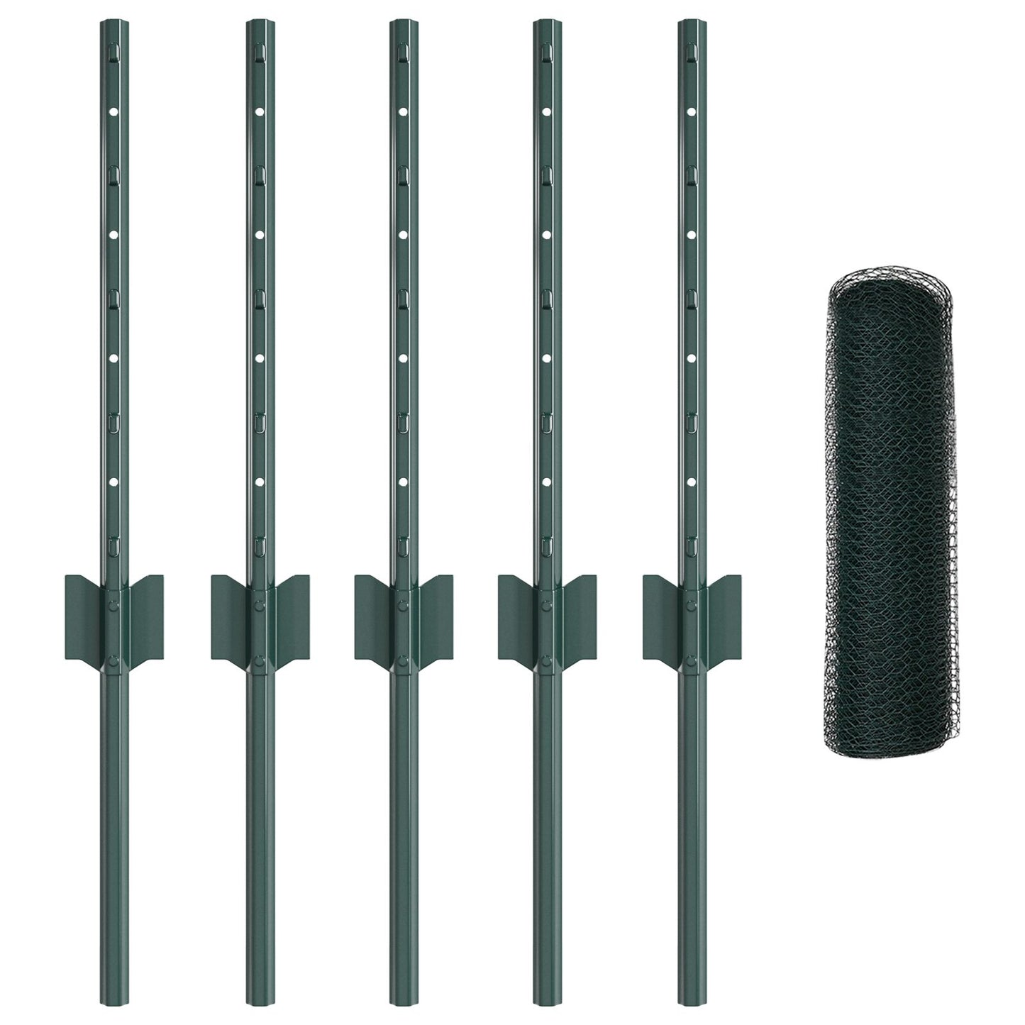 Fence Palen 5 Stuks U-Channel Groen 40 Cm Staal,  Hexagon Fence Groen 0.4X10 M Staal