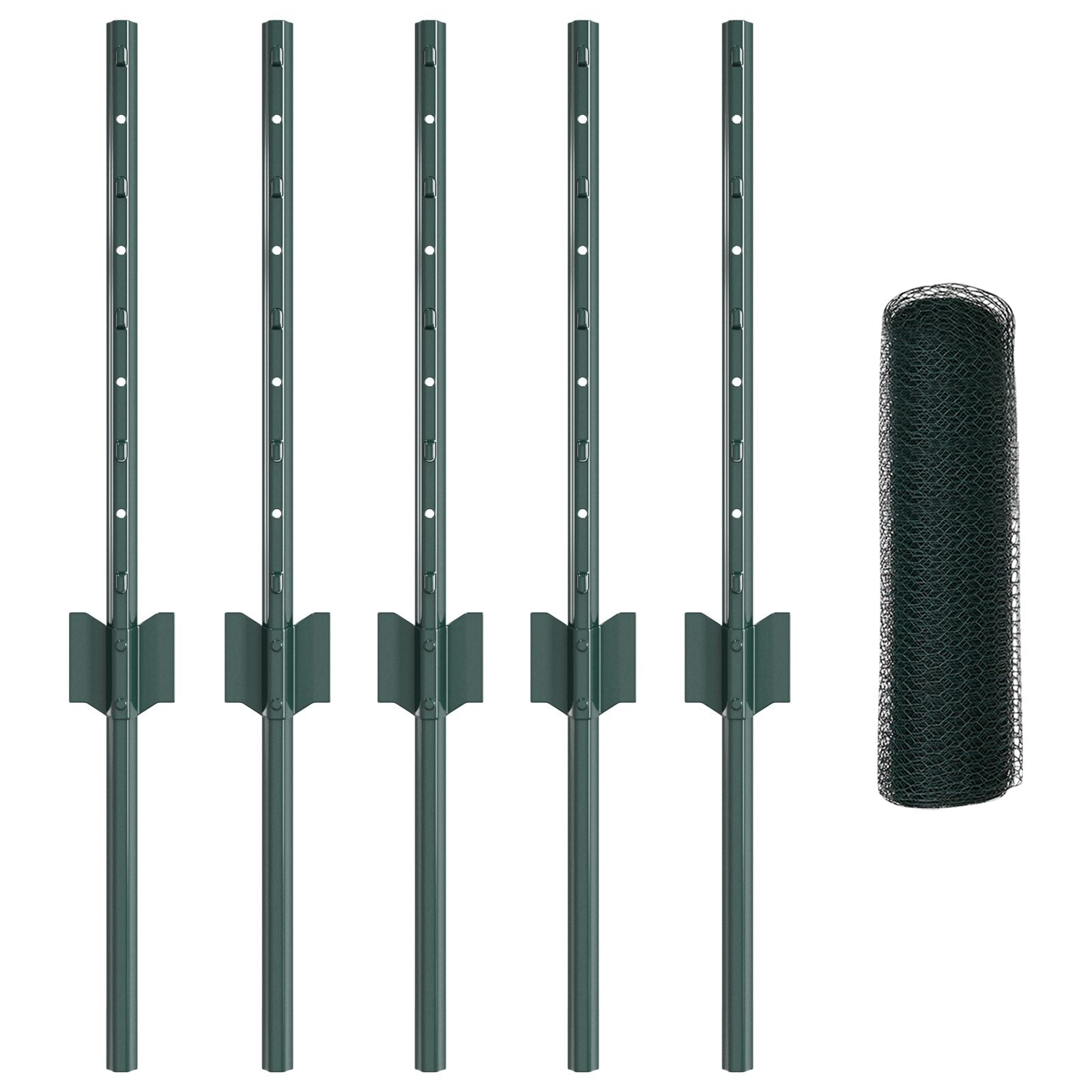 Fence Palen 5 Stuks U-Channel Groen 40 Cm Staal,  Hexagon Fence Groen 0.4X10 M Staal