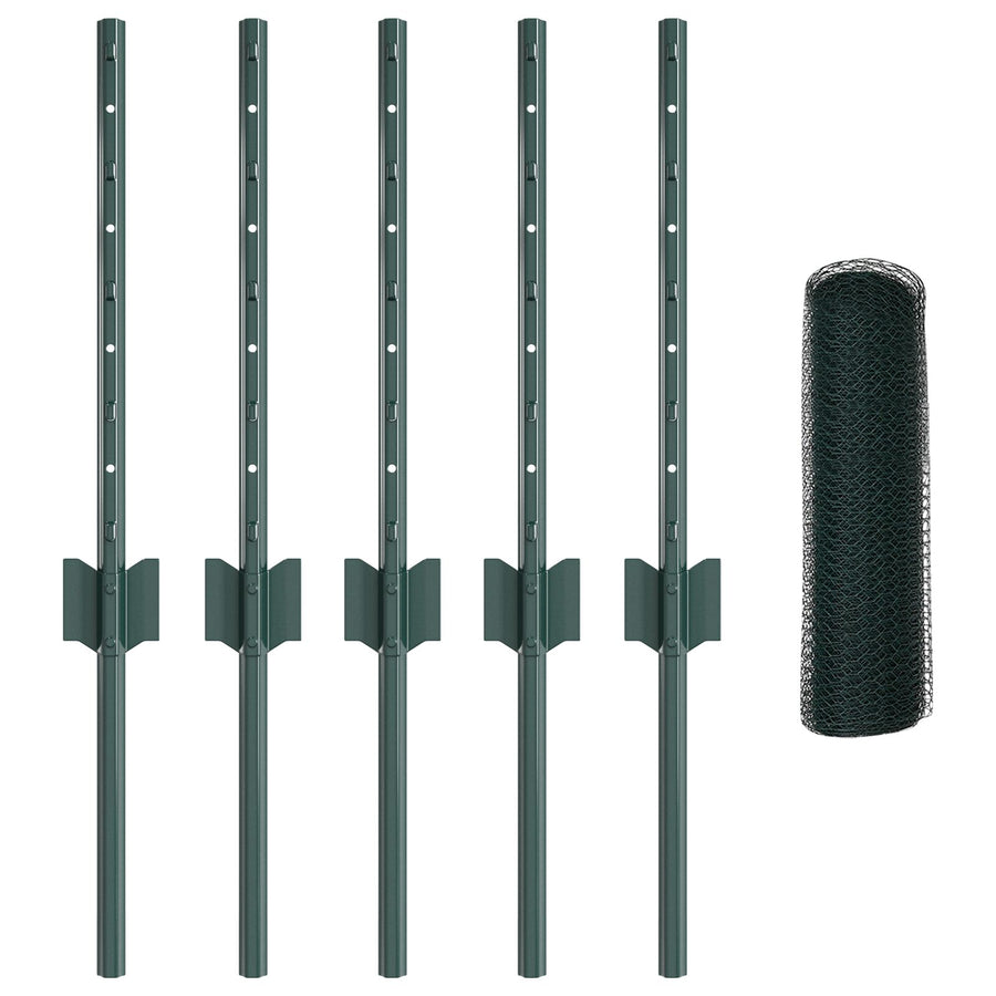 Fence Palen 5 Stuks U-Channel Groen 40 Cm Staal,  Hexagon Fence Groen 0.4X10 M Staal