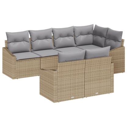 7-Delige Tuin Eetset Met Kussens Lichtgrijs Poly Rattan