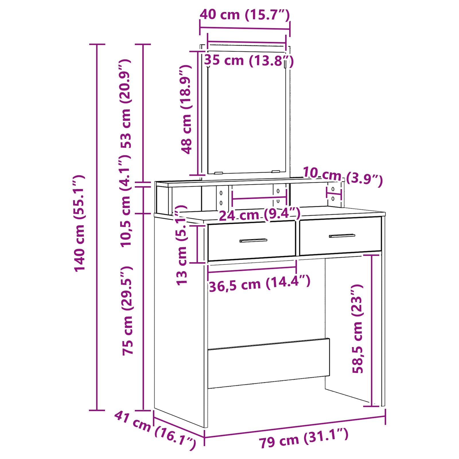Kaptafel Mdf En Glas Kaptafel 79 x 41 x 140 cm Zwart eiken