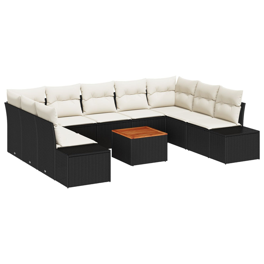 Tuin Sofa Set Set Van 10 Zwart En Crème Rattan, Polyester Stof