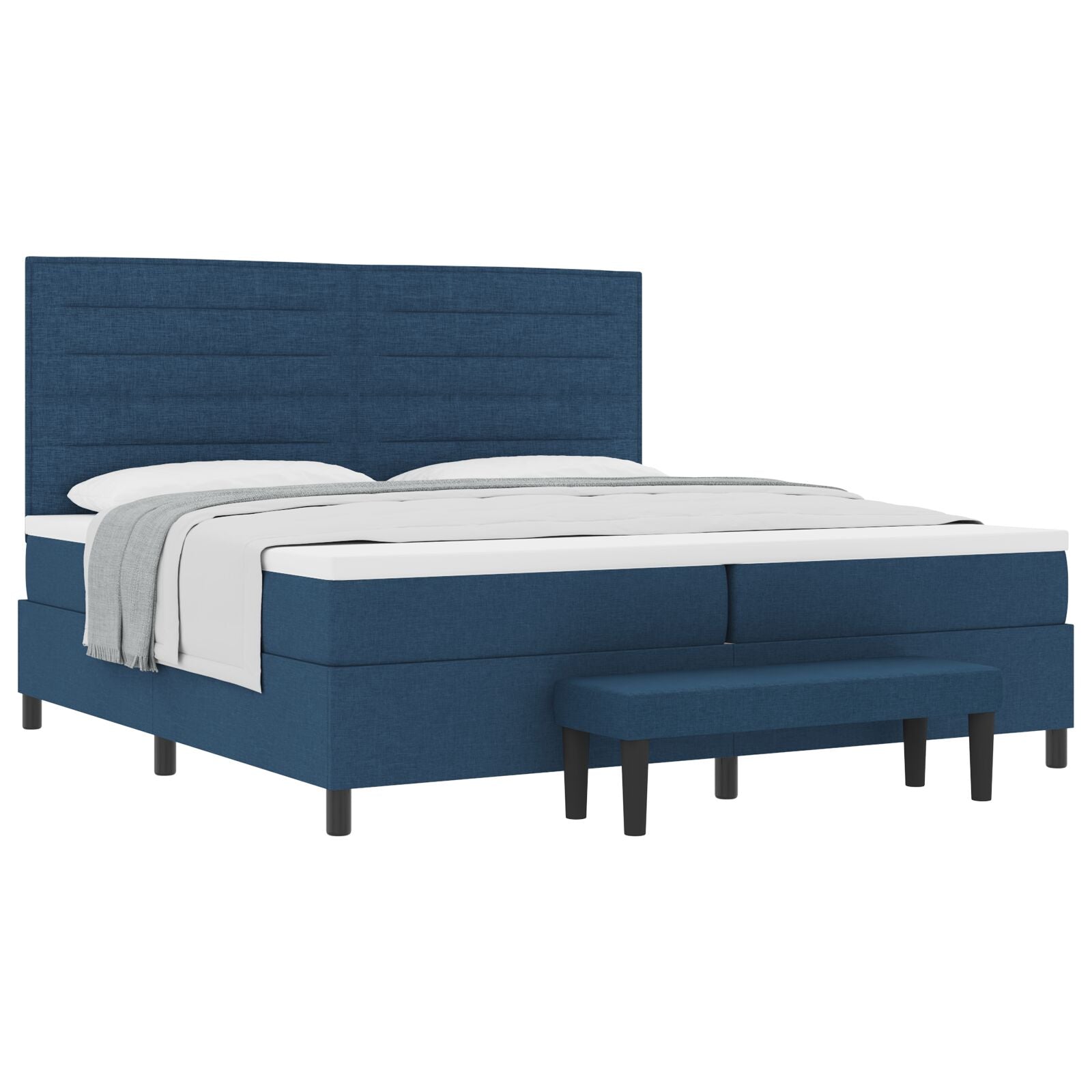 Boxspring Bed Met Matras & Bank Stof Blauw 200 x 200 cm Lijnen ontwerp