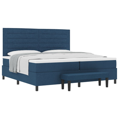 Boxspring Bed Met Matras & Bank Stof Blauw 200 x 200 cm Lijnen ontwerp