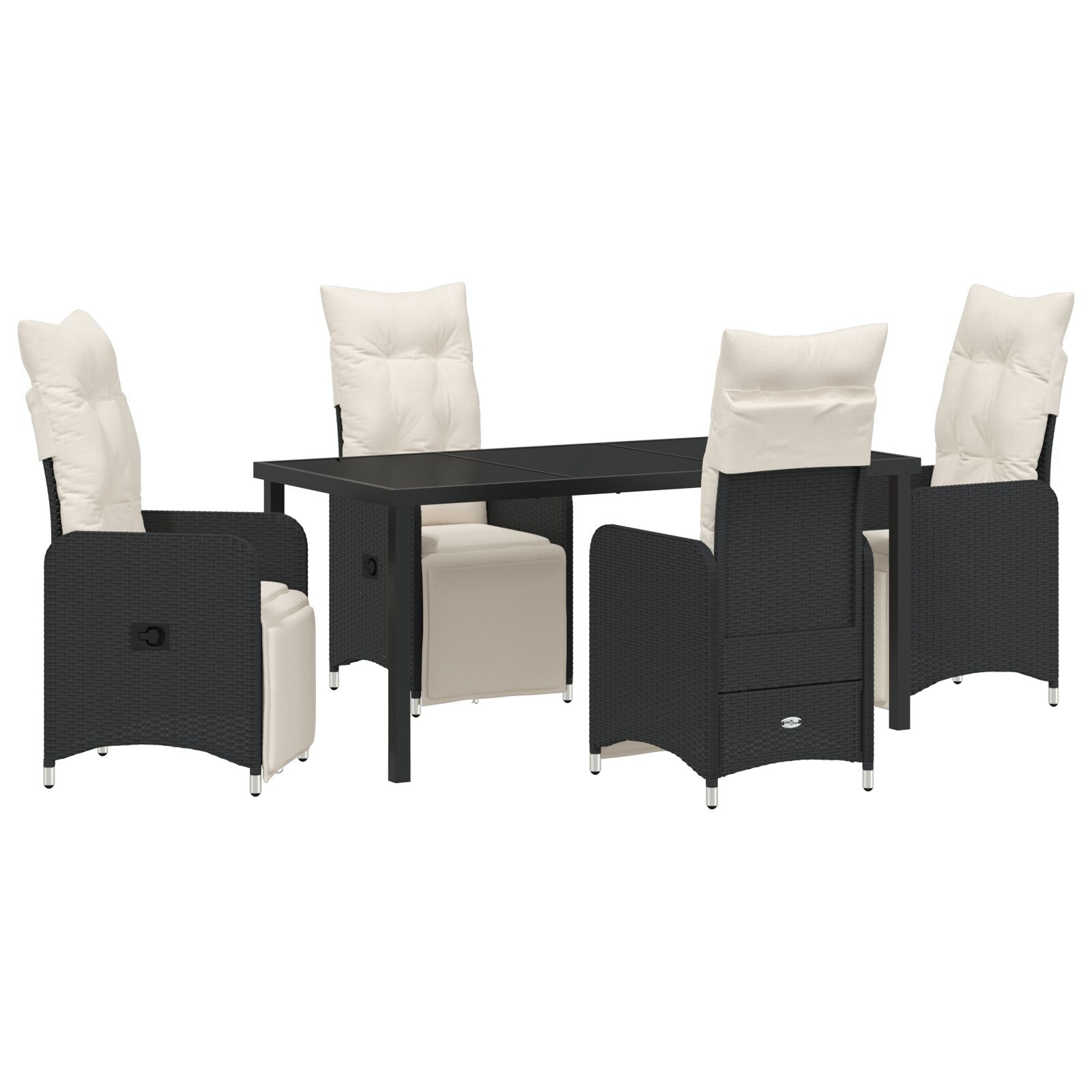 5-Delige Tuin Eetset Met Kussens Zwart Poly Rattan