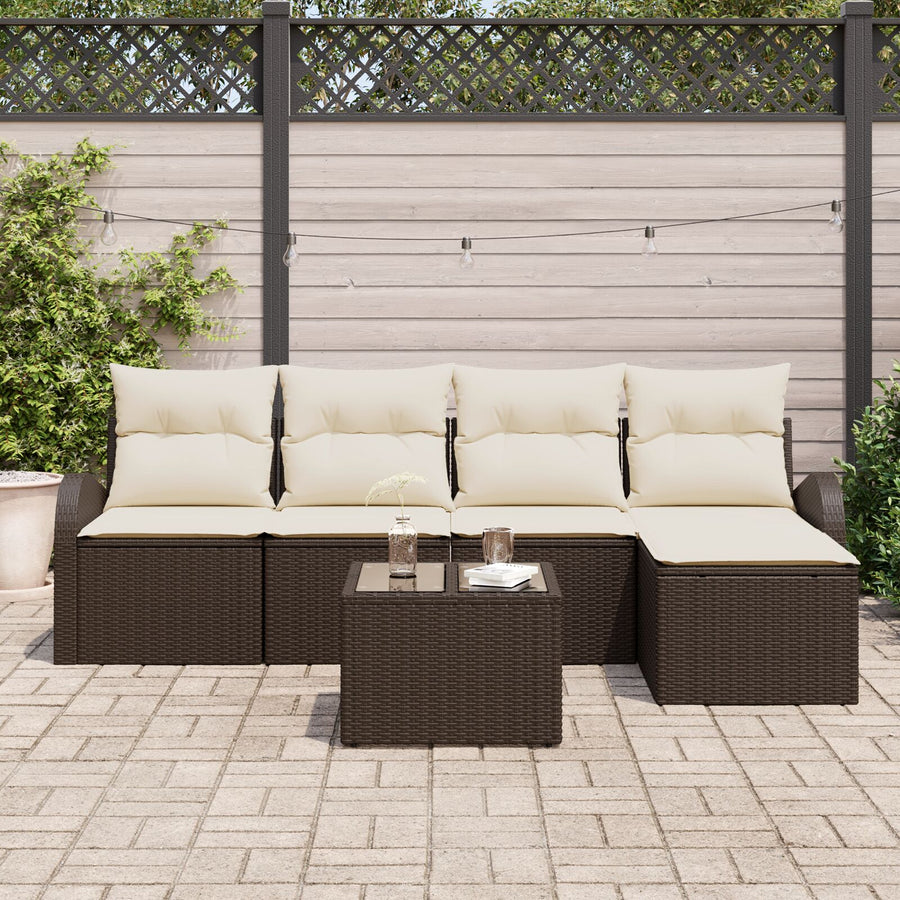5-Delige Tuinsofa Set Met Kussens Grijs Poly Rattan