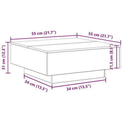 Salontafel Met Led-Verlichting Zwarte Eik 80X80X31 Cm