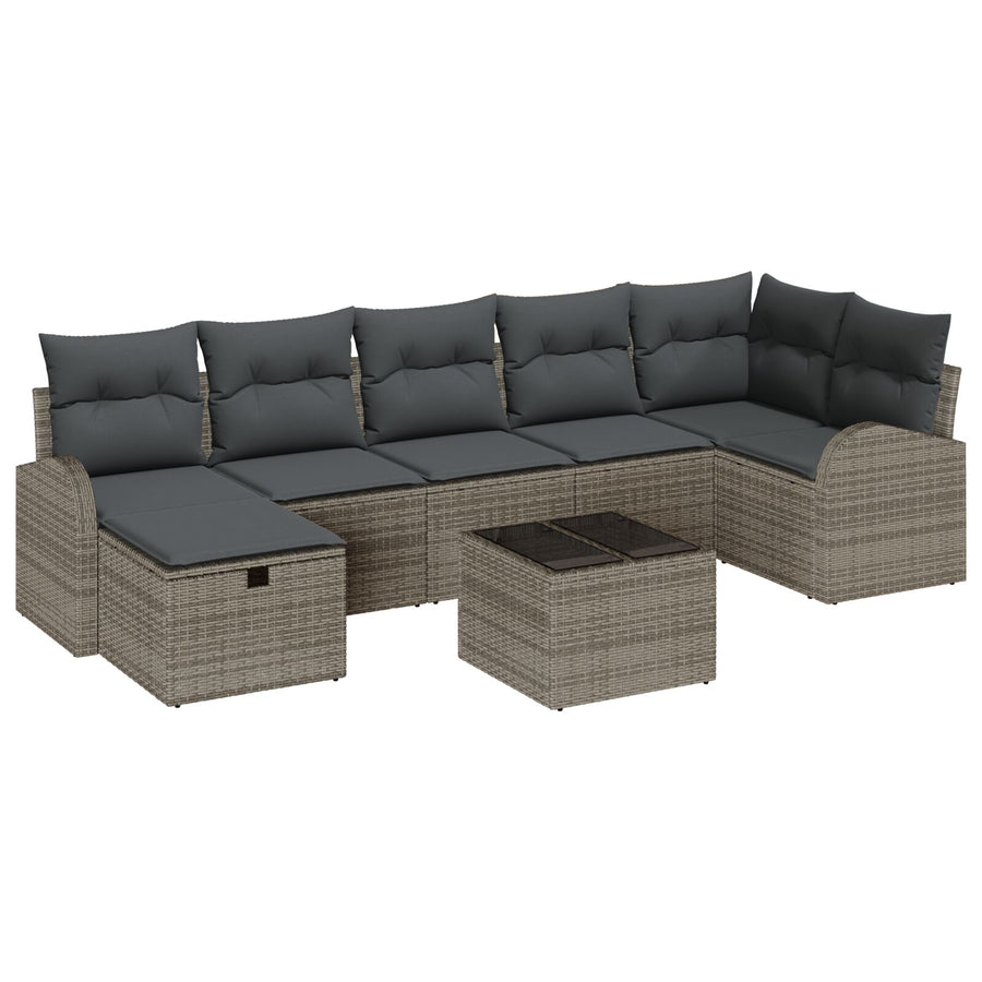 8-Delige Tuin Sofa Set Met Kussens Grijs Poly Rattan