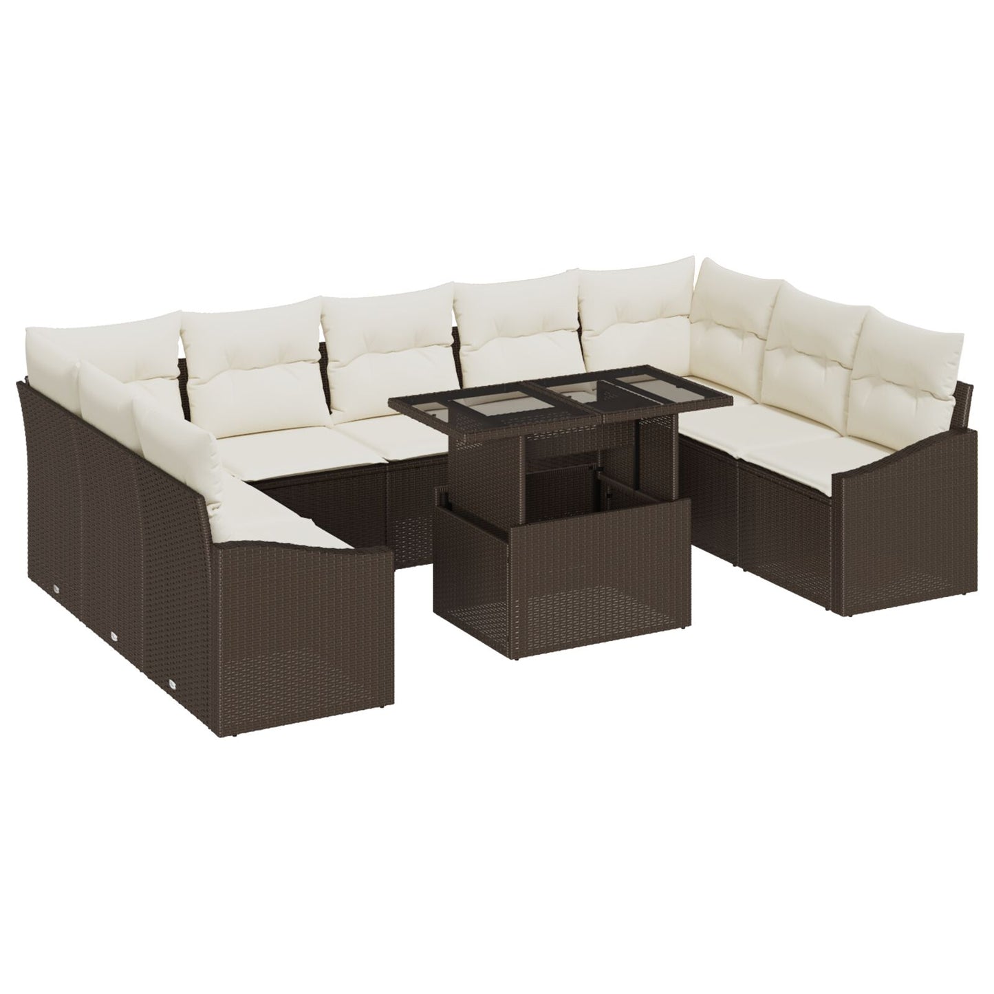 Tuinbank Set Set Van 10 Bruin En Crème Rattan En Polyester