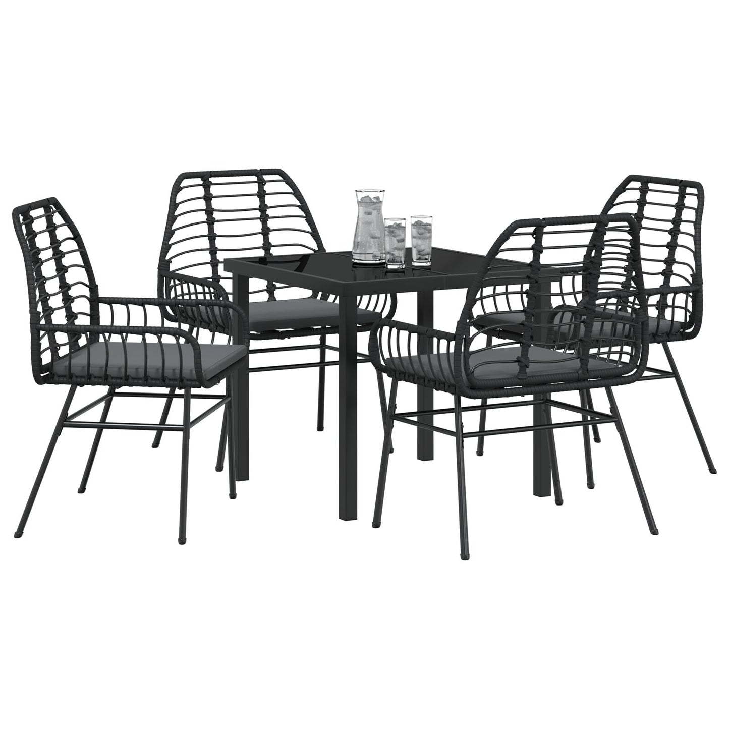 5-Delige Tuin Eetset Met Kussens Zwart Poly Rattan