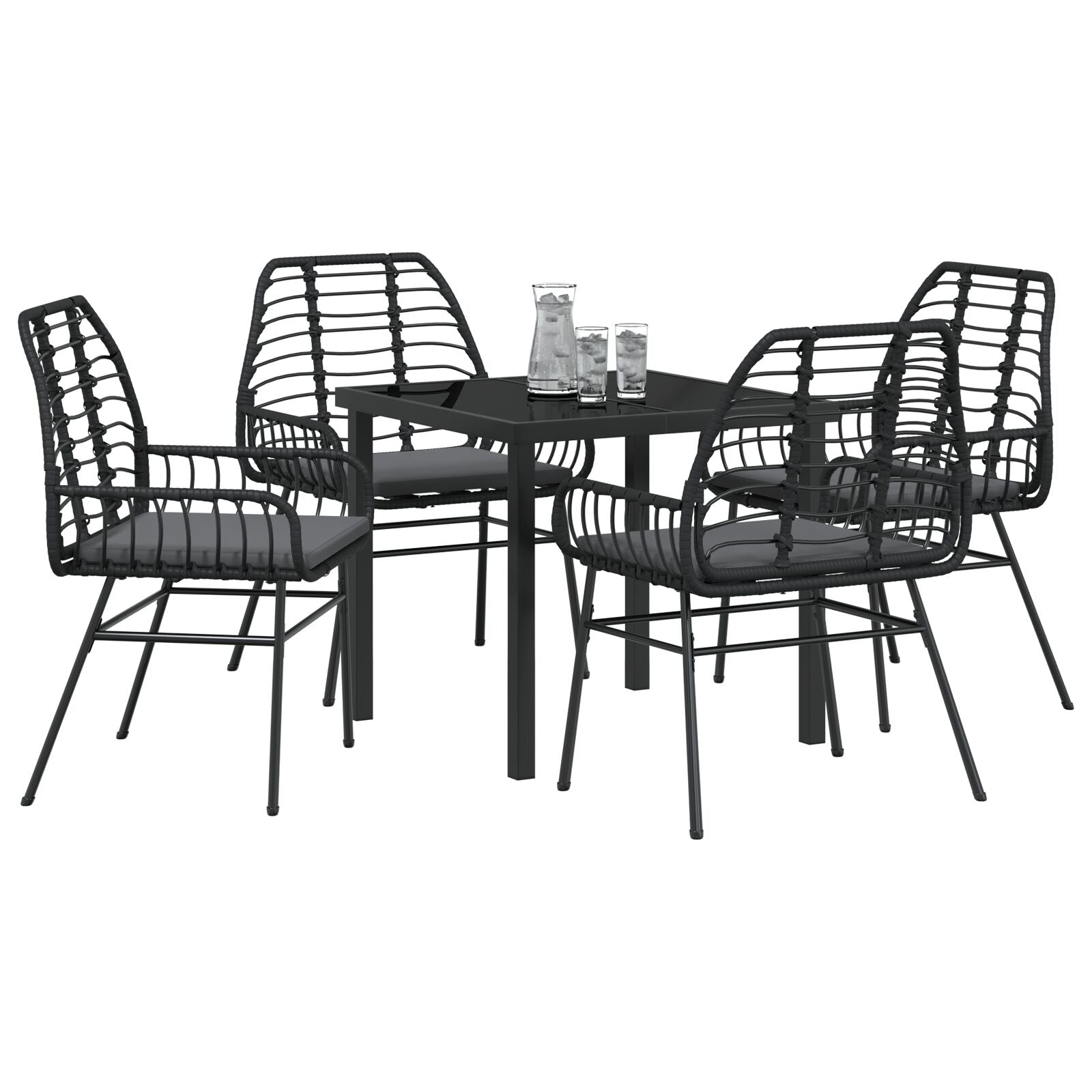 5-Delige Tuin Eetset Met Kussens Zwart Poly Rattan