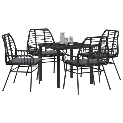 5-Delige Tuin Eetset Met Kussens Zwart Poly Rattan