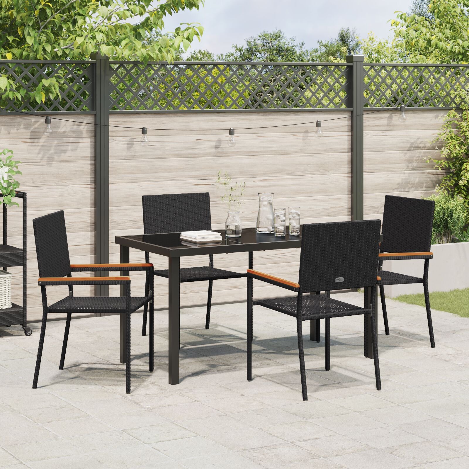 5-Delige Tuin Eetset Zwart Poly Rattan