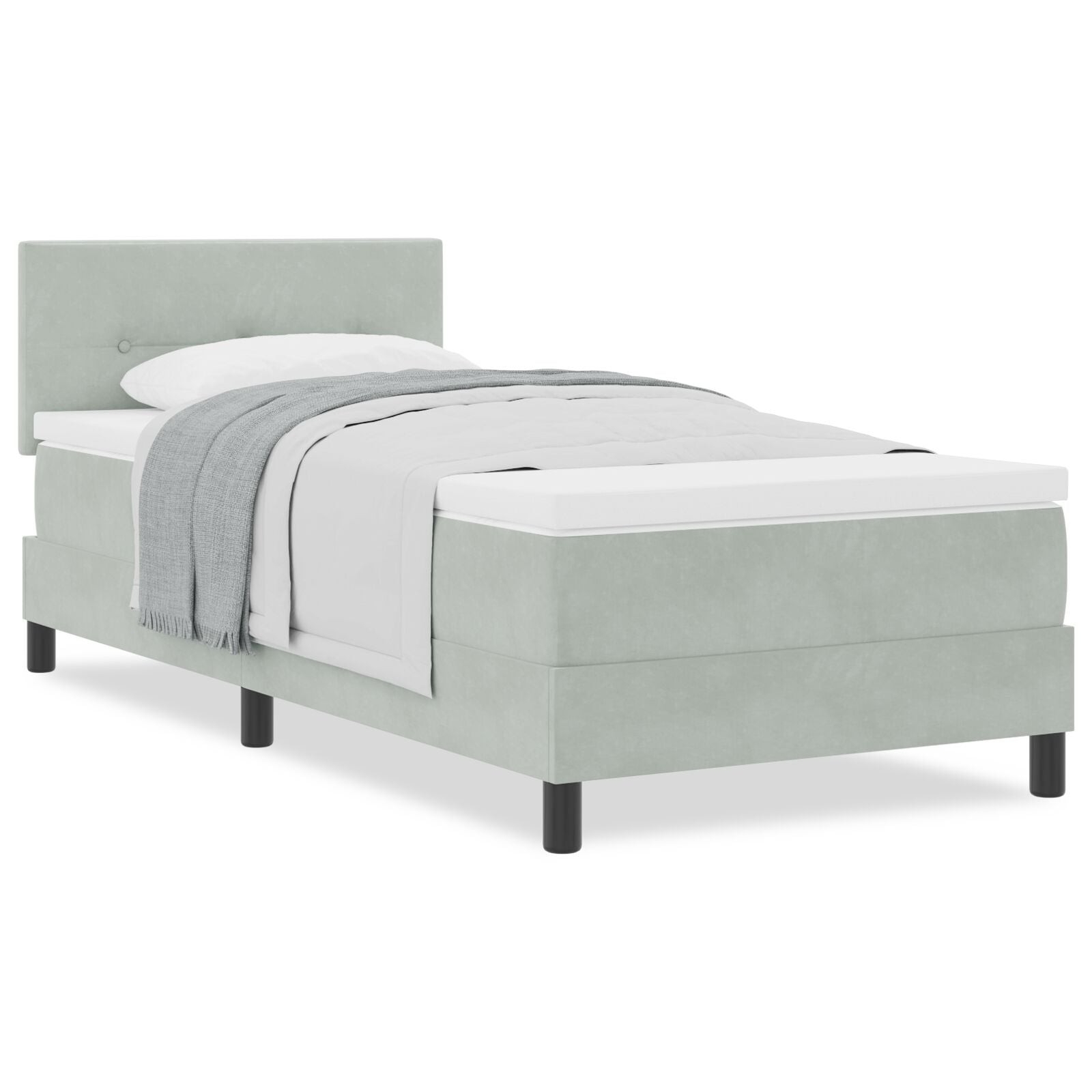 Boxspring Bed Met Matras Lichtgrijs 100X200 Cm Fluweel Blauw