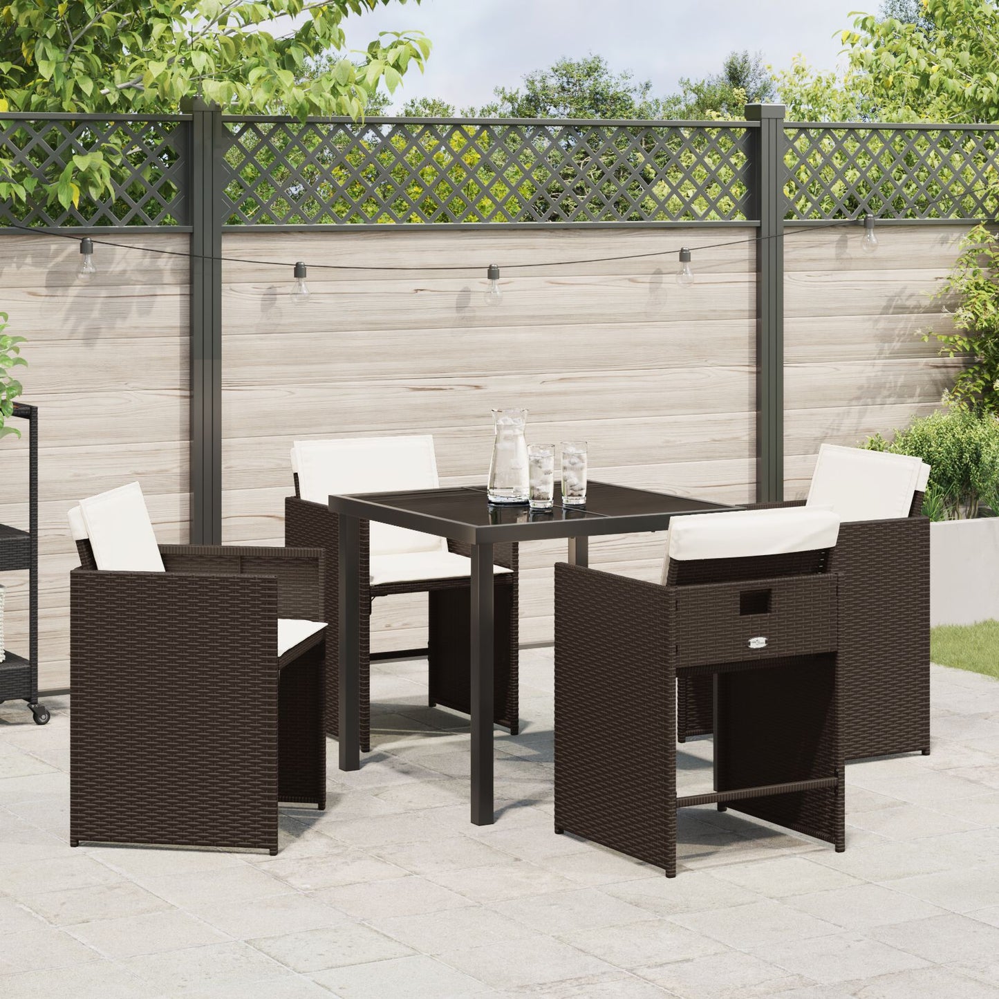 5-Delige Tuin Dining Set Met Kussens Bruin Poly Rattan