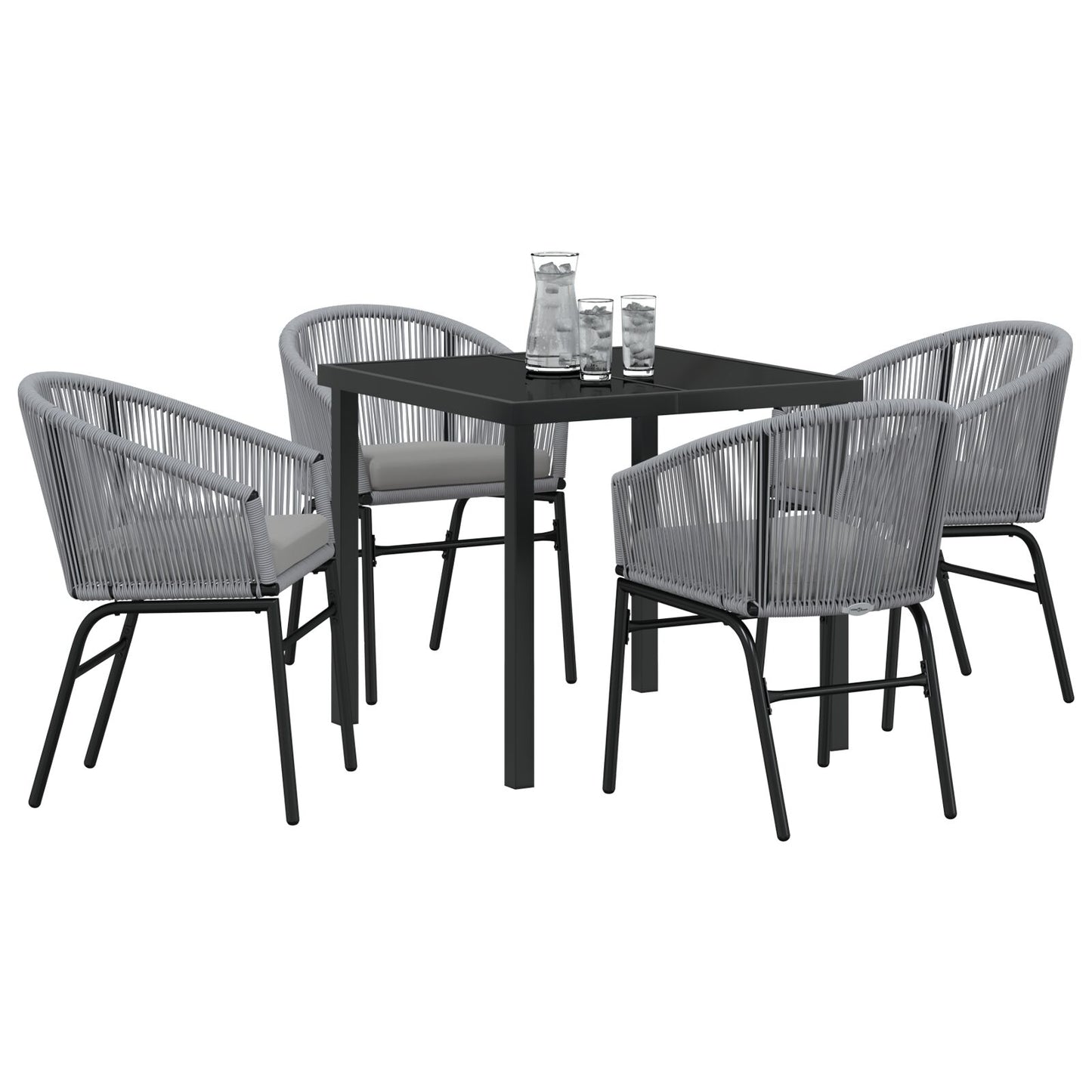 5-Delige Tuin Eetset Grijs Poly Rattan