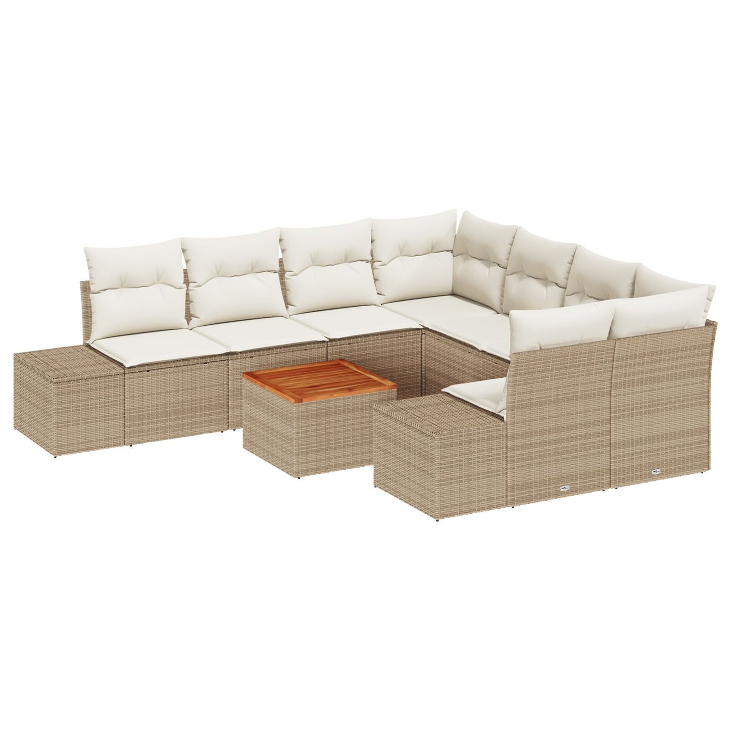9-Delige Tuin Sofa Set Met Kussens Beige Poly Rattan Acacia