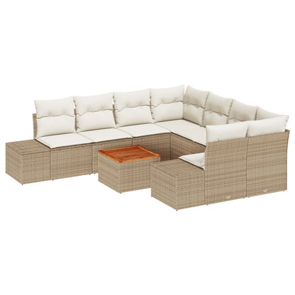 9-Delige Tuin Sofa Set Met Kussens Beige Poly Rattan Acacia