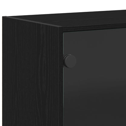 Highboard Met Deuren Zwart Eiken 68X37X142 Cm Bewerkt Hout