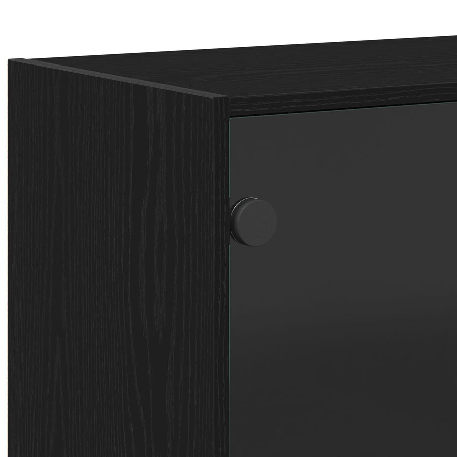 Highboard Met Deuren Zwart Eiken 68X37X142 Cm Bewerkt Hout