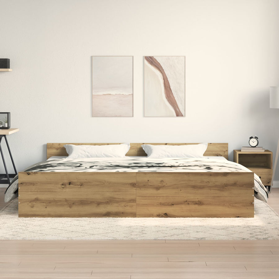 Bedframe Artisan Eiken 200X200 Cm Bewerkt Hout