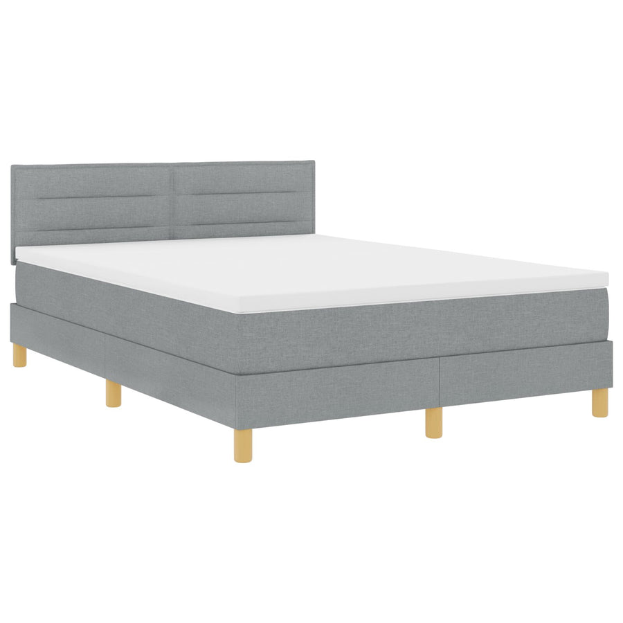 Boxspring Bed Met Matras Stof Lichtgrijs 140 x 190 cm Lijnen ontwerp