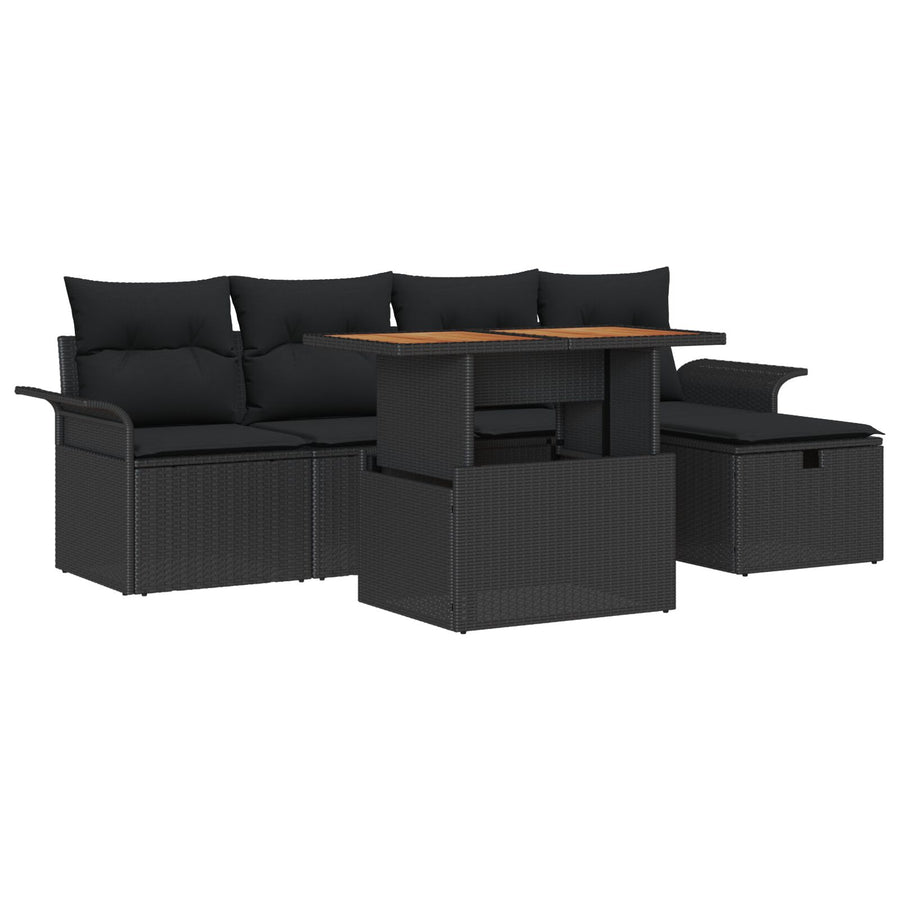 6-Delige Tuinbankstel Met Kussens Zwart Poly Rattan