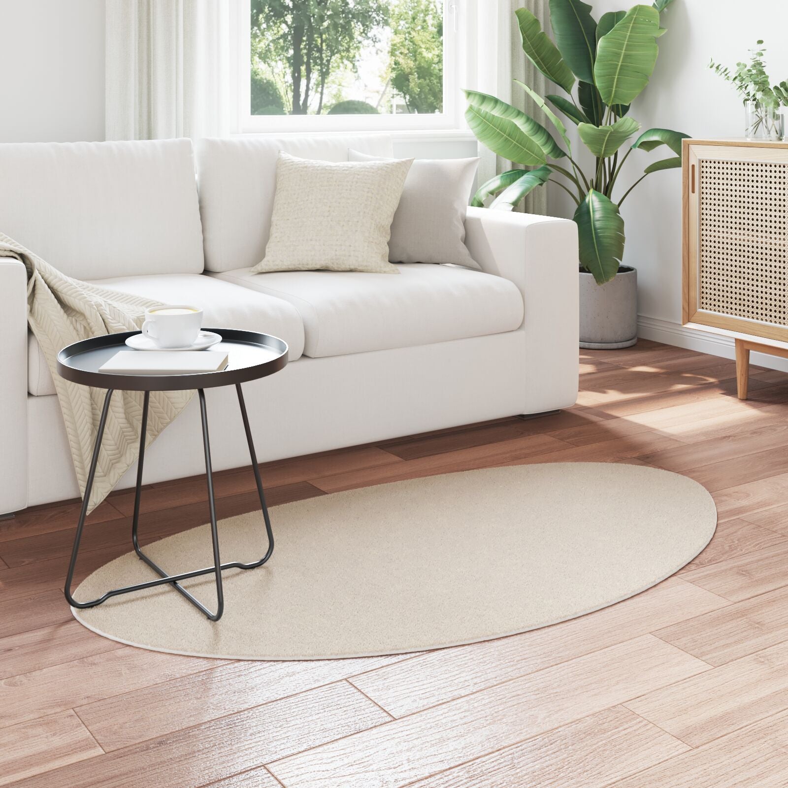 Tapijt ""Huarte"" Korte Pool Zacht En Wasbaar Beige 80 x 150 cm Ovaal-Asymmetrisch