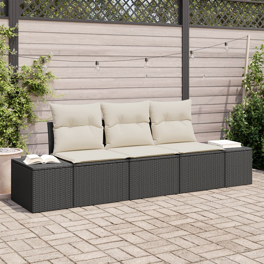 3 Delige Tuin Sofa Set Met Kussens Zwart Poly Rattan