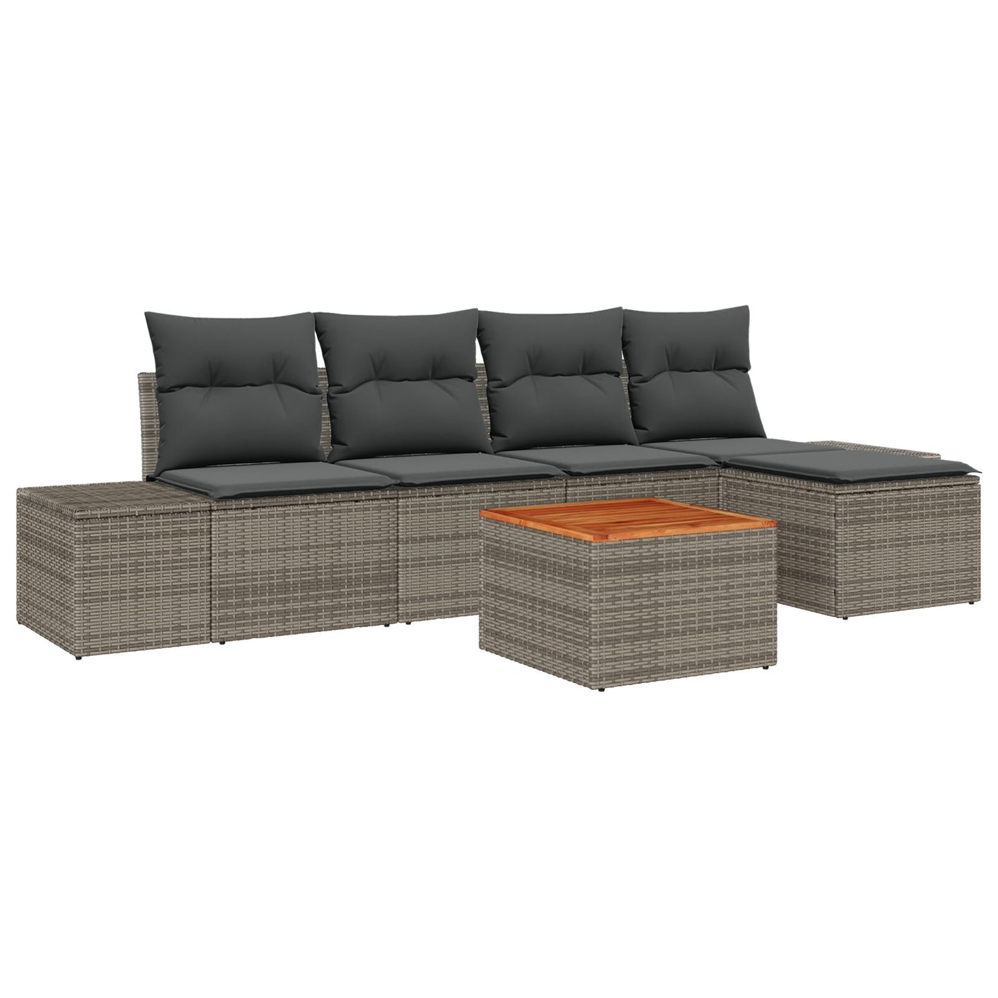 6-Delige Tuinbankset Met Kussens Grijze Poly Rattan Acacia