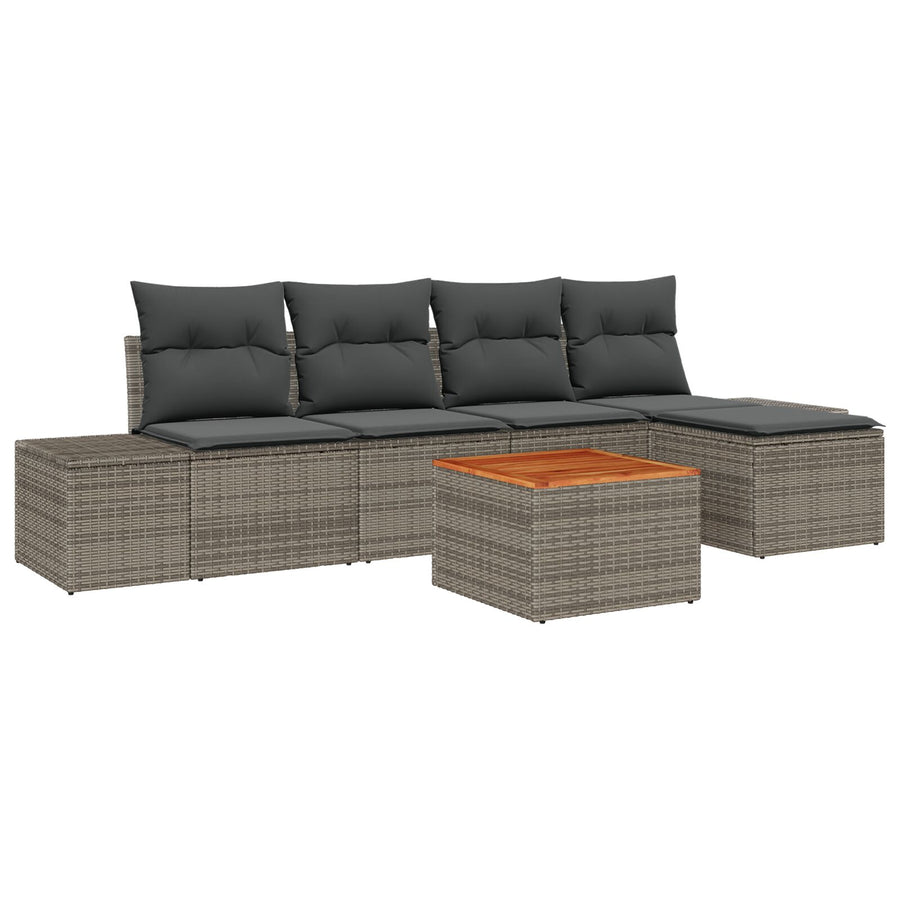6-Delige Tuinbankset Met Kussens Grijze Poly Rattan Acacia