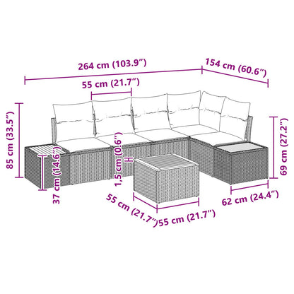 6-Delig Tuin Sofa Set Met Kussens Zwart Poly Rattan Acacia