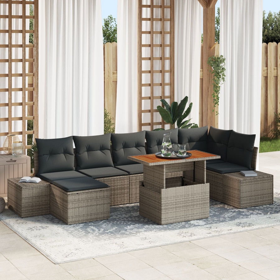 8-Delige Tuin Sofa Set Met Kussens Grijs Poly Rattan