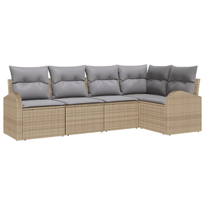 5-Delige Tuin Sofa Set Met Kussens Poly Rattan Beige en grijs zonder tafel