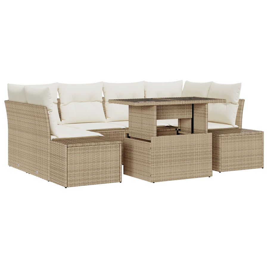 7-Delige Tuin Sofa Set Met Kussens Beige Poly Rattan