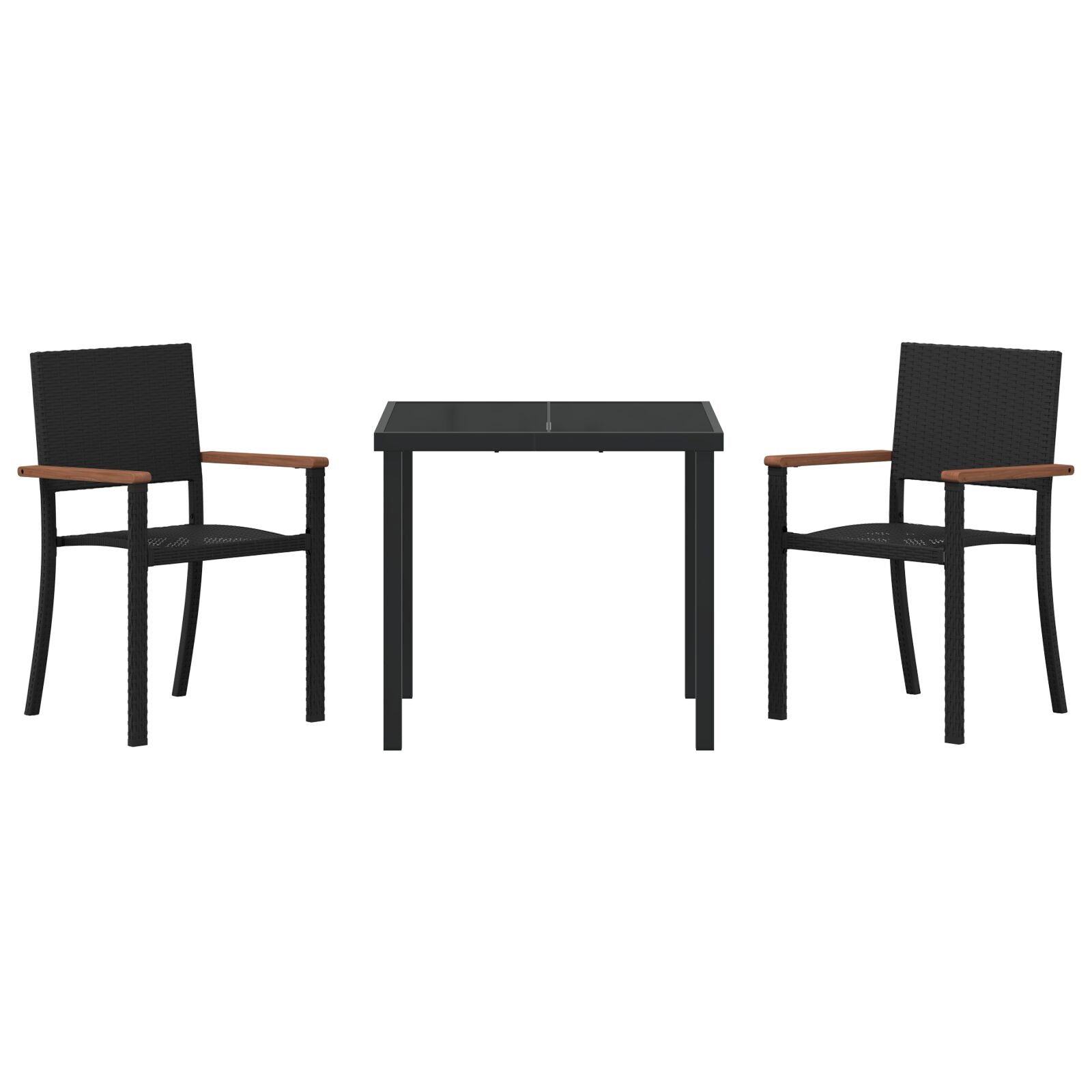 3-Delige Tuin Eetset Zwart Poly Rattan