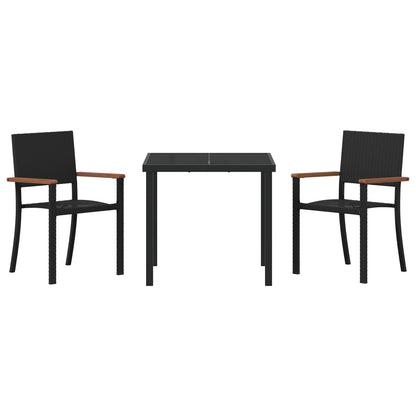 3-Delige Tuin Eetset Zwart Poly Rattan
