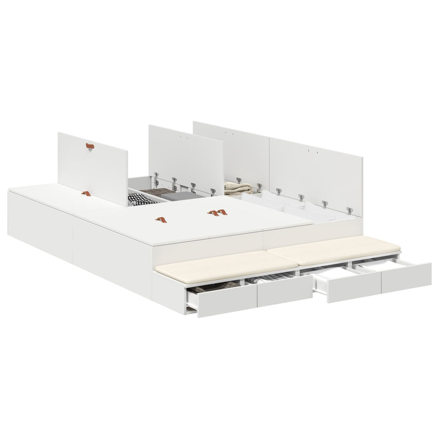 Opbergbedframe Wit Bewerkt Hout 140 X 190 Cm Opbergbedframe Artisanaal Eiken