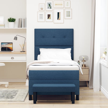 Boxspring Bed Met Matras & Bank Stof Blauw 80 x 200 cm Knopen tufted
