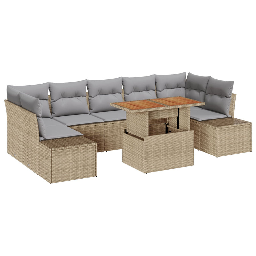 8-Delige Tuin Sofa Set Met Kussens Beige Poly Rattan