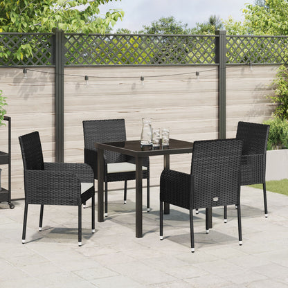 5-Delige Tuindinerset Met Kussens Zwart Poly Rattan