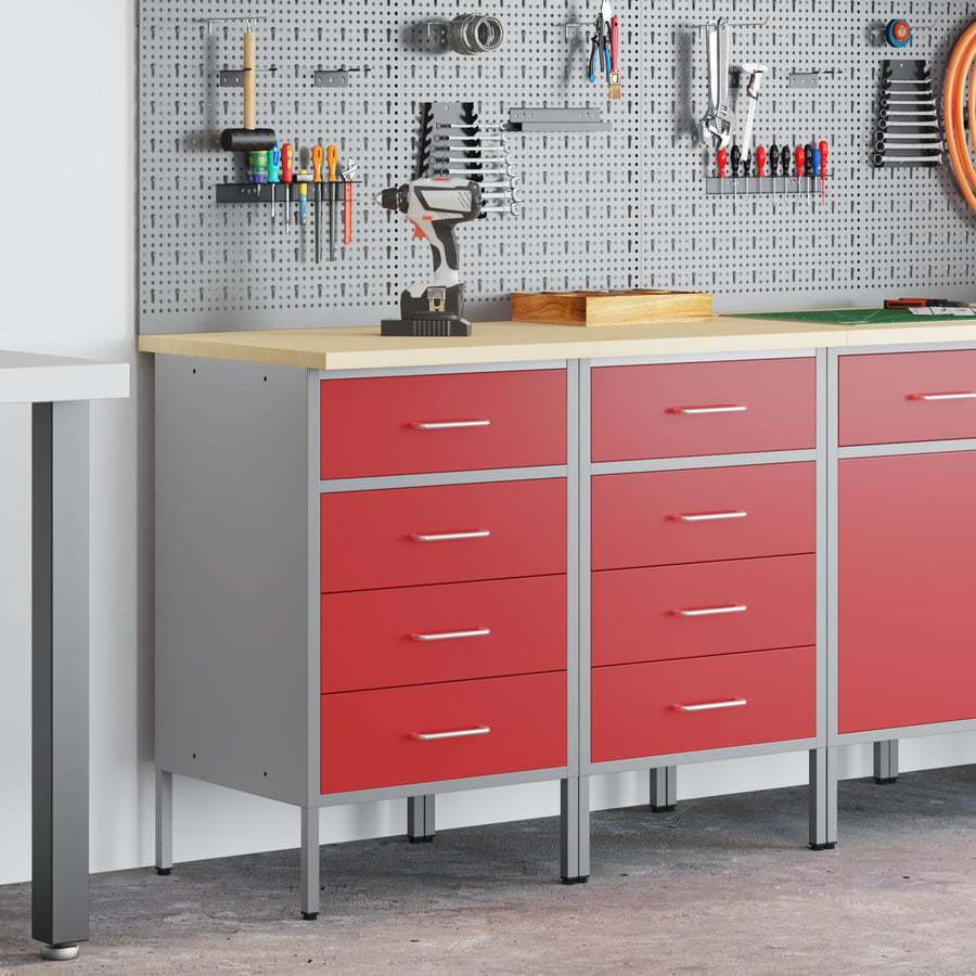 Werkbank 2 Delig En Grijs Geengineerd Hout En Staal 2x (85 cm) Rood 2x kast