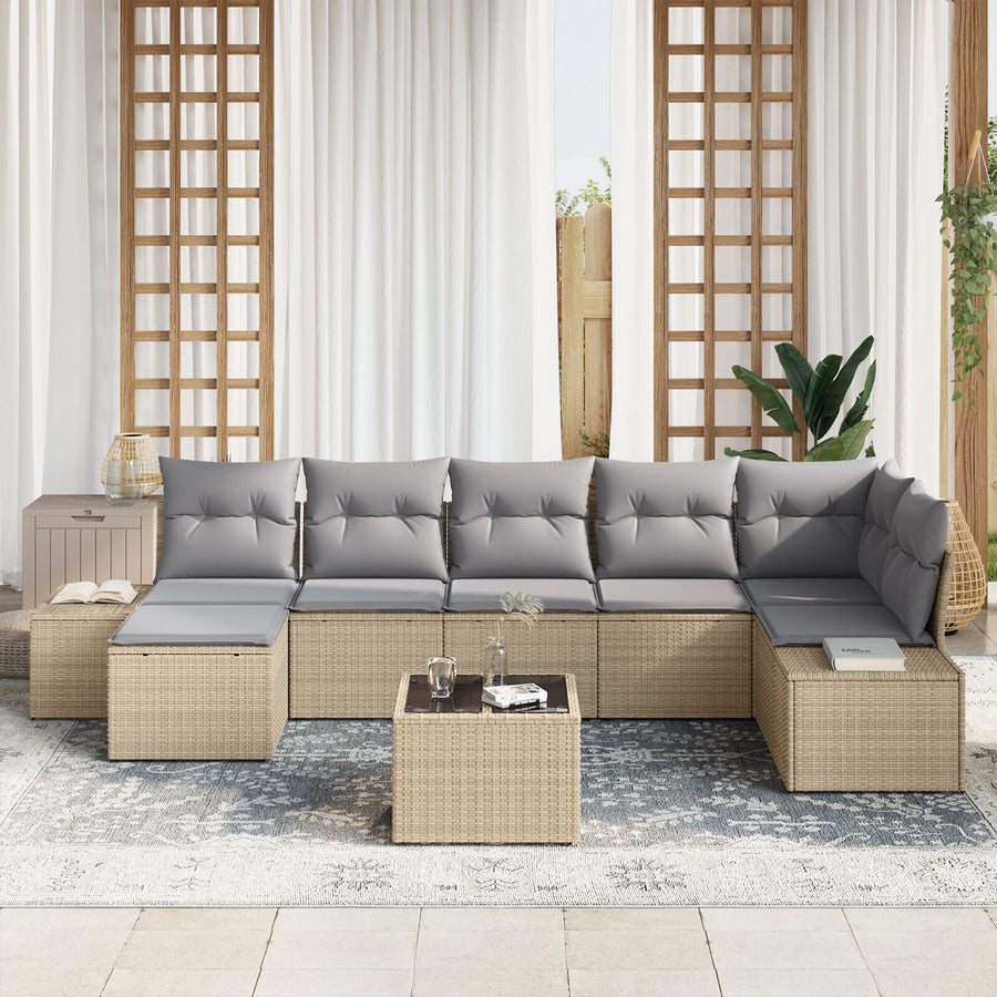 8-Delige Tuin Sofa Set Met Kussens Zwart Poly Rattan