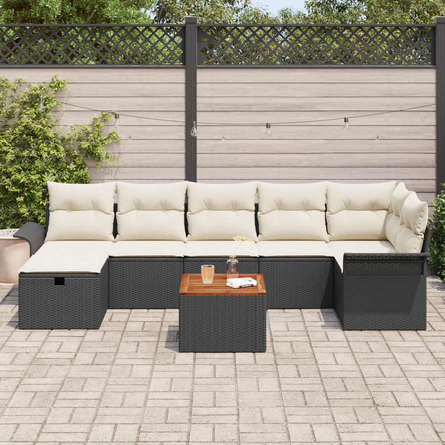 8-Delige Tuin Sofa Set Met Kussens Zwart Poly Riet