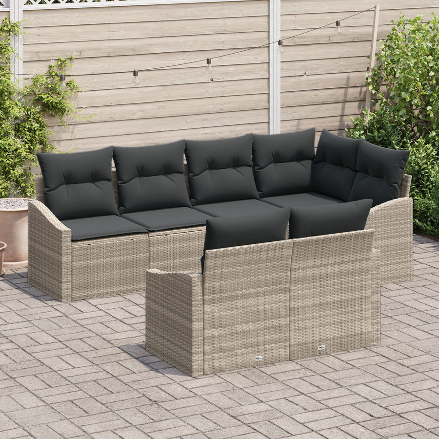 7-Delige Tuin Eetset Met Kussens Lichtgrijs Poly Rattan