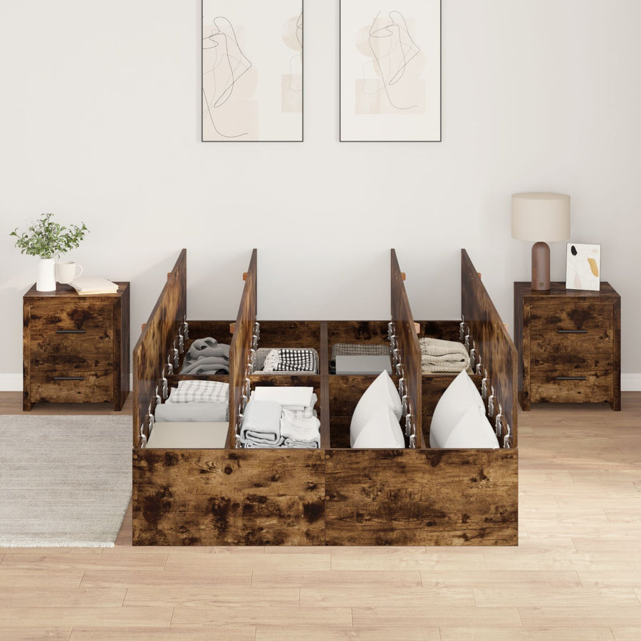 Opbergbedframe Gerookt Eiken 120 x 190 cm