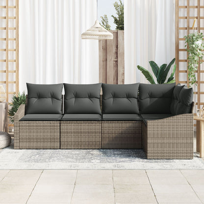 5-Delige Tuin Sofa Set Met Kussens Poly Rattan Grijs zonder tafel