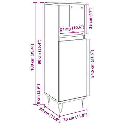 Badkamerkast 30X30X100 Cm Bewerkt Hout Zwart eiken